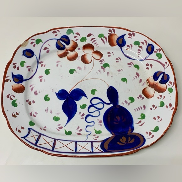 19th Century Antique Gaudy Welsh Oyster Pattern Allertons Marked Serving Platter - Picture 3 of 16